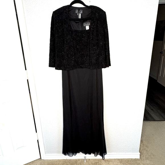 ALEX EVENINGS Gown And Jacket Shimmer Chiffon 2 PC SET Black Size 12 - Picture 2 of 10